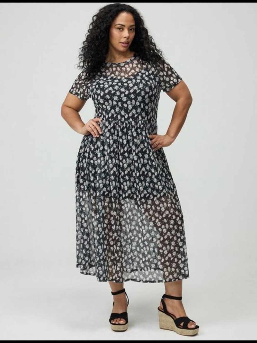 Torrid Daisy Ditsy Floral Black Tea Length Dress 2